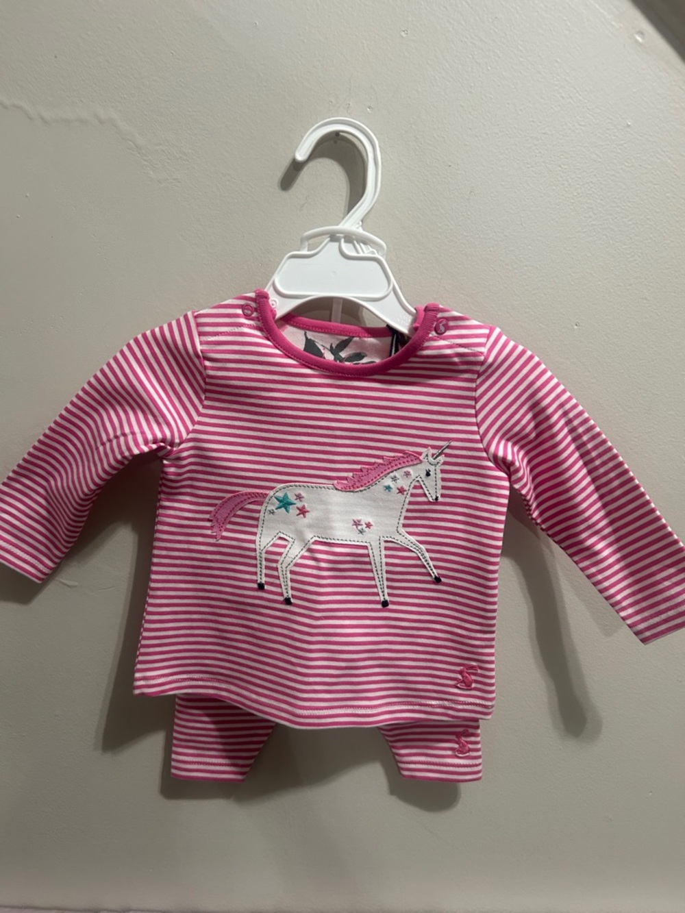 Joules Pink & White Striped Unicorn Long Sleeve Top